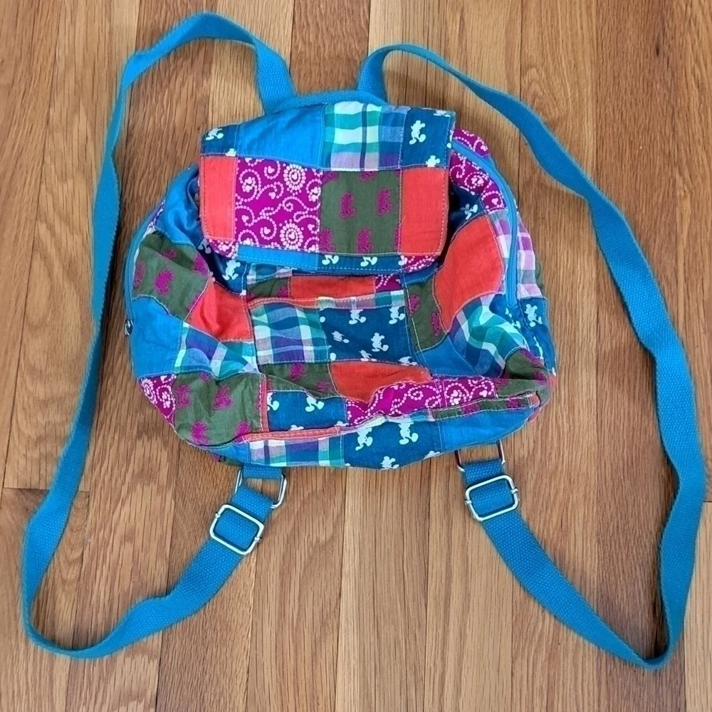 Authentic Disney Parks Backpack Madras Plaid Quilted Fabric 12" x 11" x 4" - Picture 1 of 15